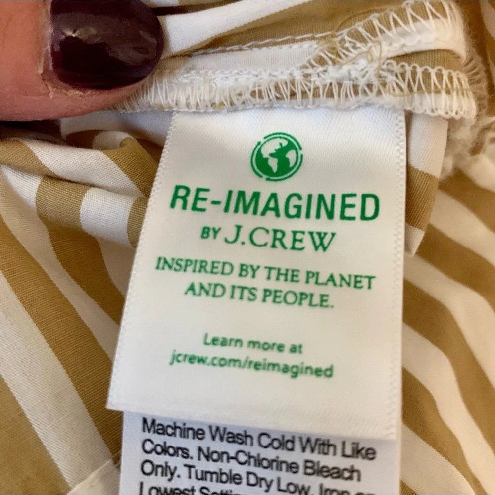 J. Crew ReImagined Popover Top Smocked Cuffs Ruffle Neck Striped Tan White Small